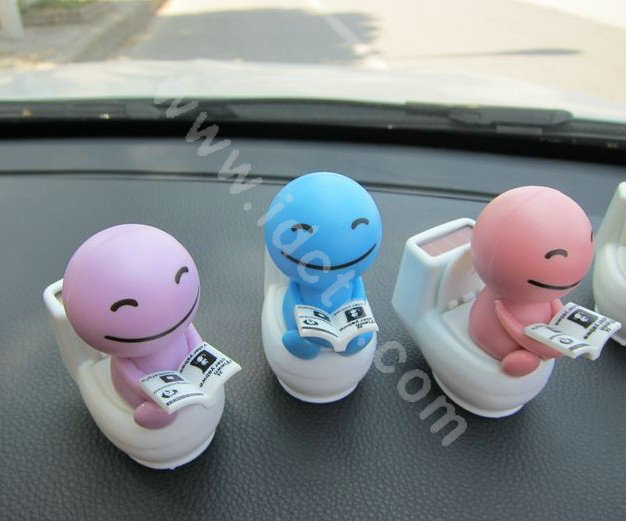 Cute Shake head doll Solar toilet sunny shook head doll Car decoration - Blue