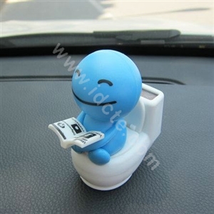Cute Shake head doll Solar toilet sunny shook head doll Car decoration - Blue