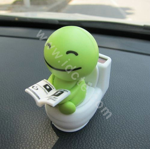 Cute Shake head doll Solar toilet sunny shook head doll Car decoration - Green
