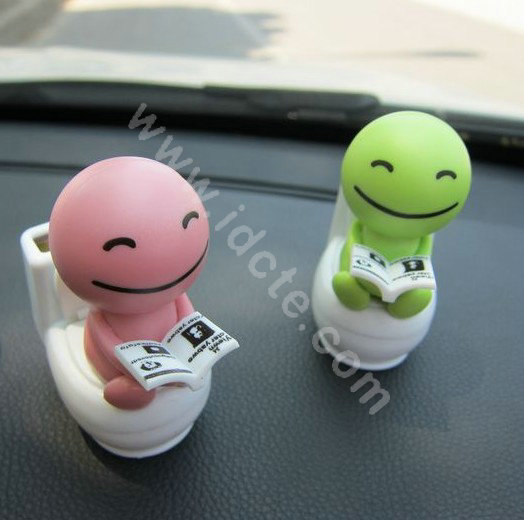 Cute Shake head doll Solar toilet sunny shook head doll Car decoration - Green