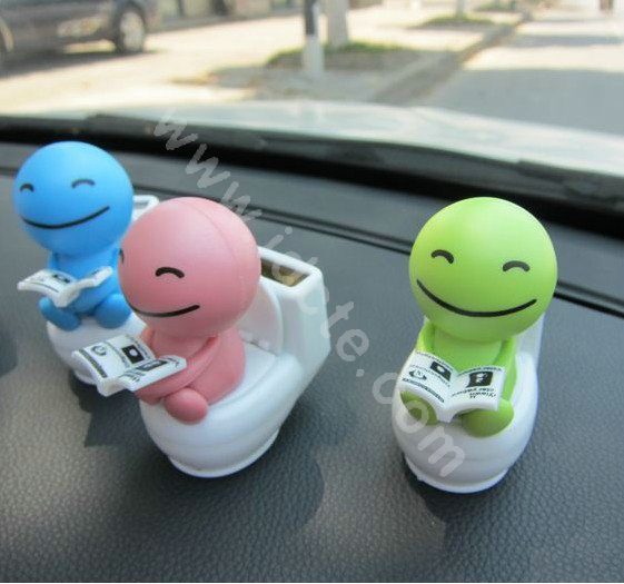 Cute Shake head doll Solar toilet sunny shook head doll Car decoration - Green