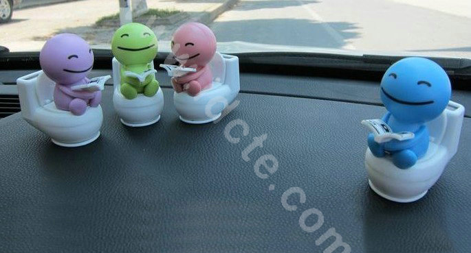 Cute Shake head doll Solar toilet sunny shook head doll Car decoration - Pink