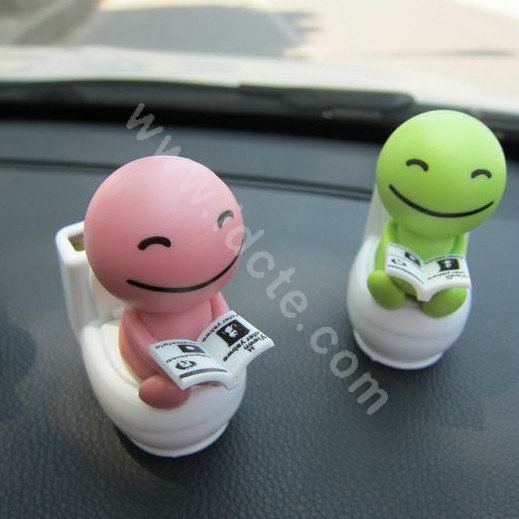 Cute Shake head doll Solar toilet sunny shook head doll Car decoration - Pink