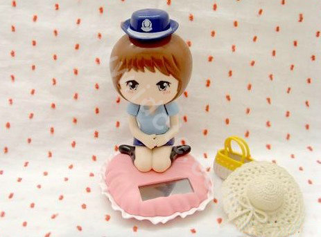 Cute Shake his head doll Solar Uniform Doll Uniform Fan Car decoration - Blue