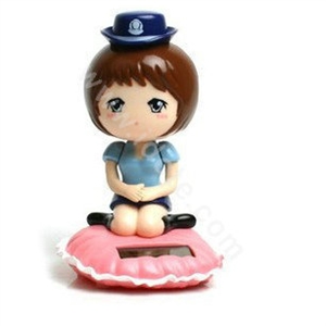 Cute Shake his head doll Solar Uniform Doll Uniform Fan Car decoration - Blue
