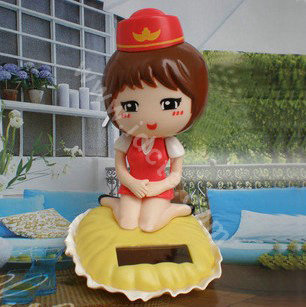 Cute Shake his head doll Solar Uniform Doll Uniform Fan Car decoration - Red