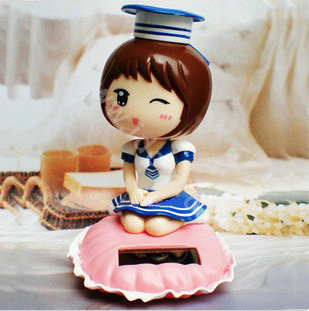Cute Shake his head doll Solar Uniform Doll Uniform Fan Car decoration - White