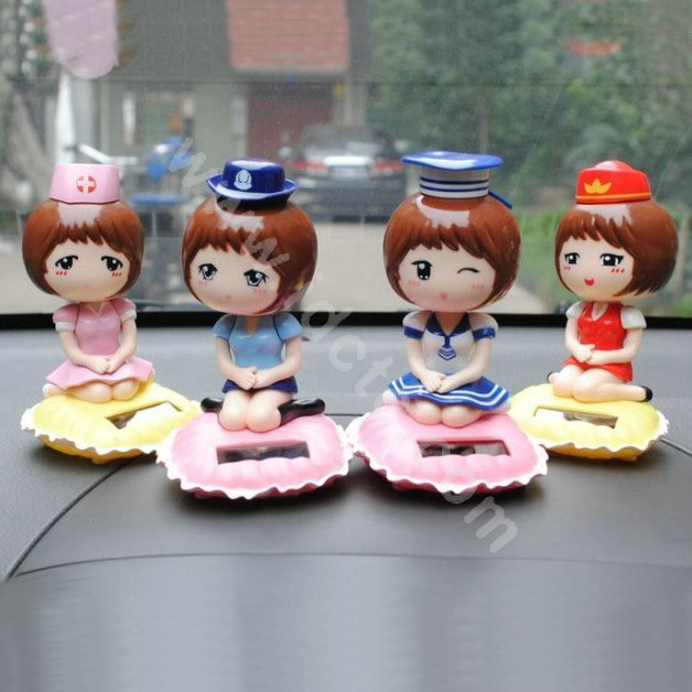 Cute Shake his head doll Solar Uniform Doll Uniform Fan Car decoration - White