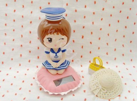 Cute Shake his head doll Solar Uniform Doll Uniform Fan Car decoration - White