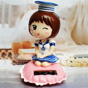 Cute Shake his head doll Solar Uniform Doll Uniform Fan Car decoration - White