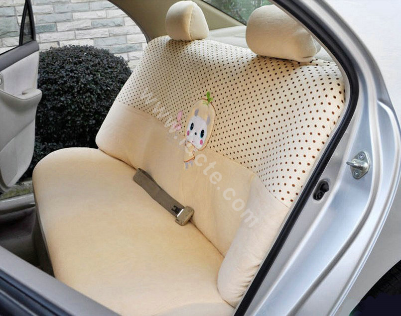 OULILAI Apple cat Car Front Rear Seat Covers Cartoon Plush Universal 19pcs - Beige