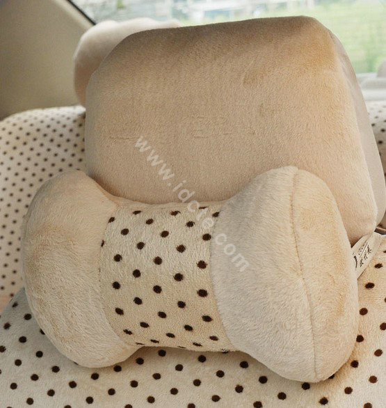 OULILAI Apple cat Car Front Rear Seat Covers Cartoon Plush Universal 19pcs - Beige