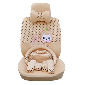 OULILAI Apple cat Car Front Rear Seat Covers Cartoon Plush Universal 19pcs - Beige