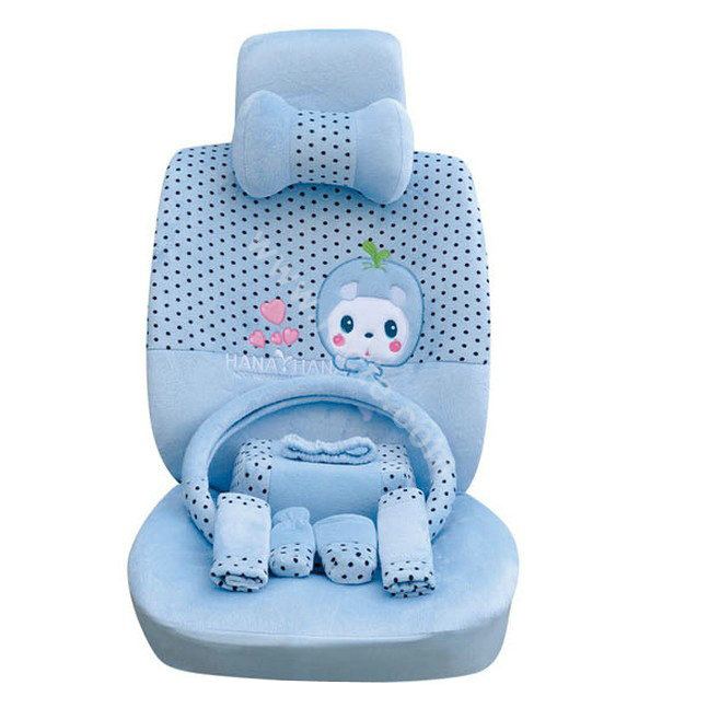 OULILAI Apple cat Car Front Rear Seat Covers Cartoon Plush Universal 19pcs - Blue