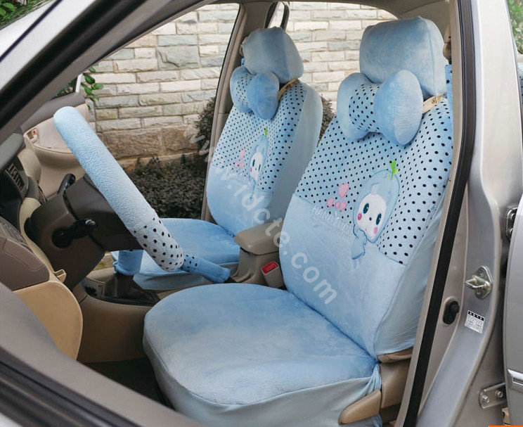 OULILAI Apple cat Car Front Rear Seat Covers Cartoon Plush Universal 19pcs - Blue