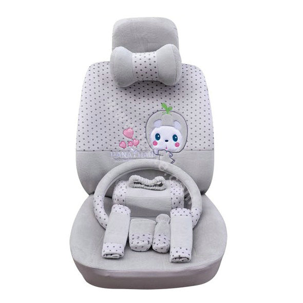 OULILAI Apple cat Car Front Rear Seat Covers Cartoon Plush Universal 19pcs - Gray