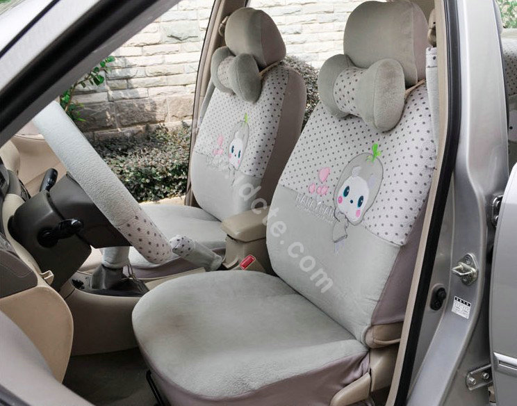 OULILAI Apple cat Car Front Rear Seat Covers Cartoon Plush Universal 19pcs - Gray