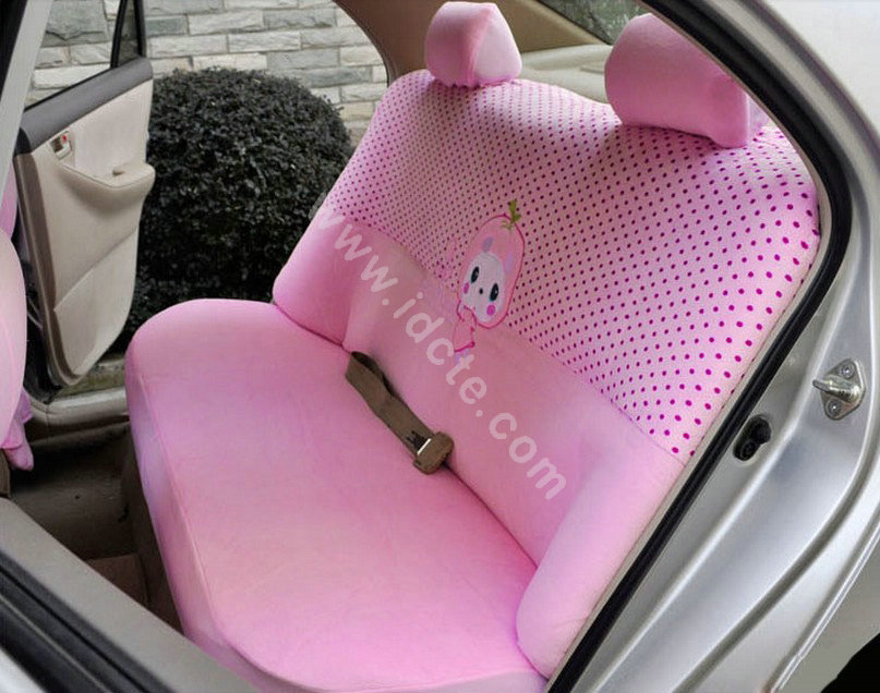 OULILAI Apple cat Car Front Rear Seat Covers Cartoon Plush Universal 19pcs - Pink