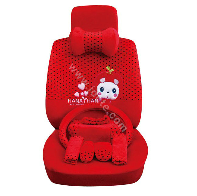 OULILAI Apple cat Car Front Rear Seat Covers Cartoon Plush Universal 19pcs - Red