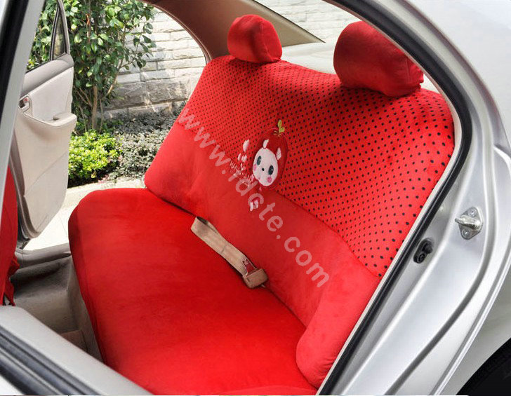 OULILAI Apple cat Car Front Rear Seat Covers Cartoon Plush Universal 19pcs - Red