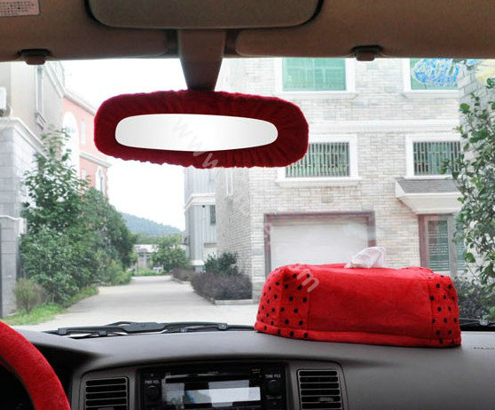 OULILAI Apple cat Car Front Rear Seat Covers Cartoon Plush Universal 19pcs - Red