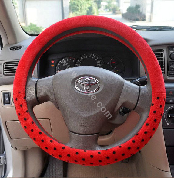 OULILAI Apple cat Car Front Rear Seat Covers Cartoon Plush Universal 19pcs - Red