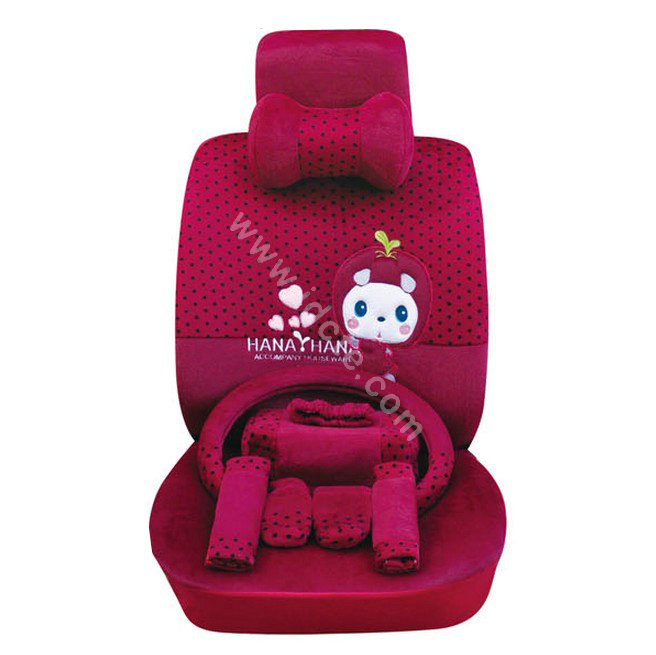 OULILAI Apple cat Car Front Rear Seat Covers Cartoon Plush Universal 19pcs - Rose