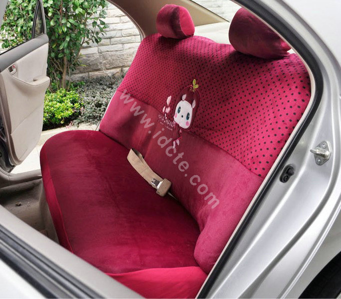 OULILAI Apple cat Car Front Rear Seat Covers Cartoon Plush Universal 19pcs - Rose