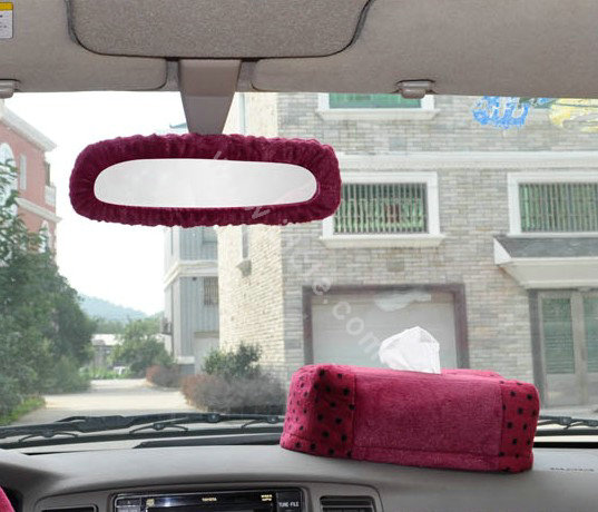 OULILAI Apple cat Car Front Rear Seat Covers Cartoon Plush Universal 19pcs - Rose
