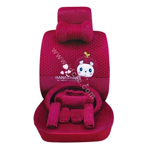 OULILAI Apple cat Car Front Rear Seat Covers Cartoon Plush Universal 19pcs - Rose