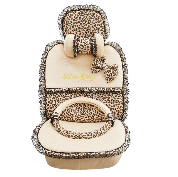 OULILAI Leopard Lace Auto Car Front Rear Seat Cover Cushion 9pcs - Beige