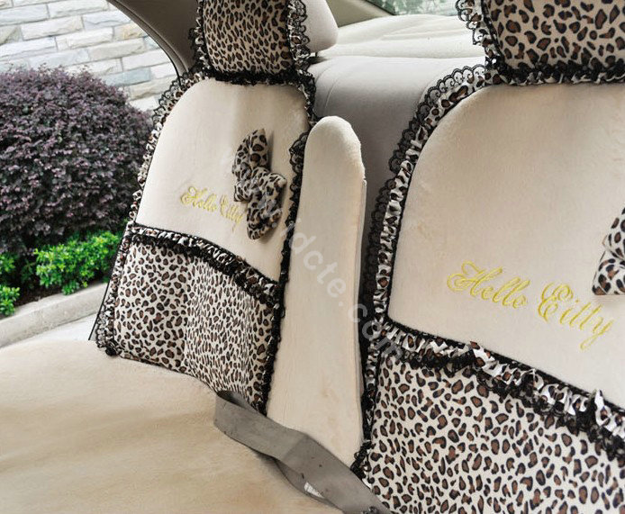 OULILAI Leopard Lace Auto Car Front Rear Seat Cover Cushion 9pcs - Beige