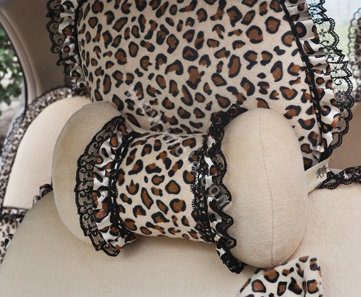 OULILAI Leopard Lace Auto Car Front Rear Seat Cover Cushion 9pcs - Beige