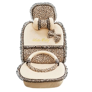 OULILAI Leopard Lace Auto Car Front Rear Seat Cover Cushion 9pcs - Beige