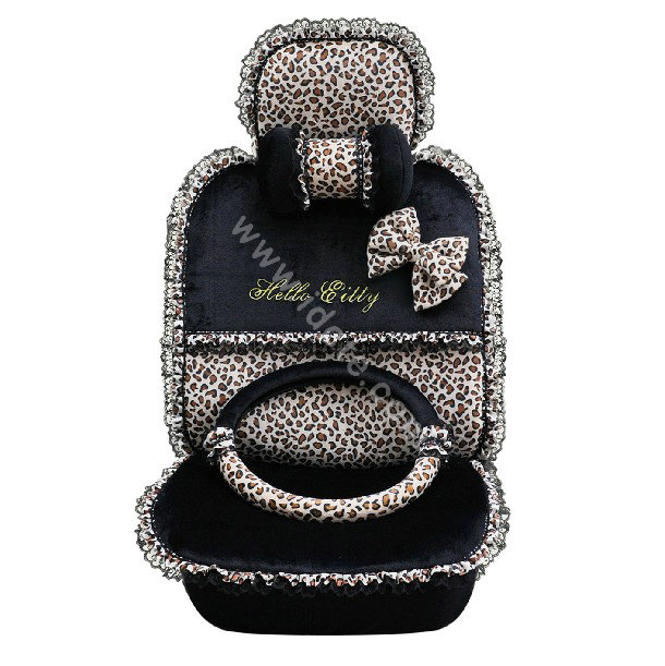 OULILAI Leopard Lace Auto Car Front Rear Seat Cover Cushion 9pcs - Black