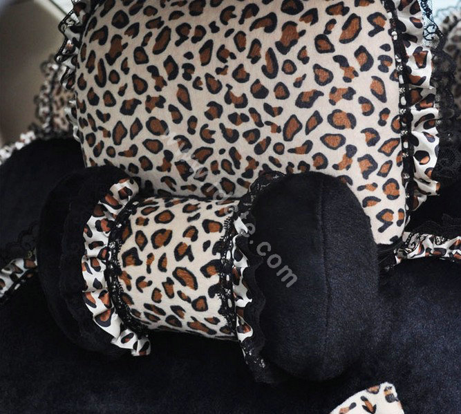 OULILAI Leopard Lace Auto Car Front Rear Seat Cover Cushion 9pcs - Black
