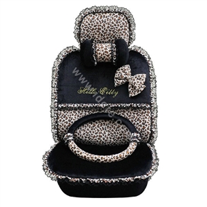 OULILAI Leopard Lace Auto Car Front Rear Seat Cover Cushion 9pcs - Black