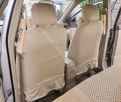 OULILAI Pudding dog Auto Car Front Rear Seat Covers Plush Universal 19pcs - Beige