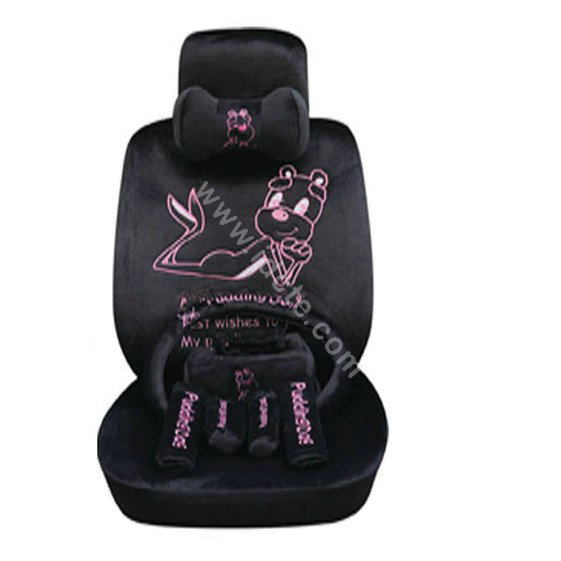 OULILAI Pudding dog Auto Car Front Rear Seat Covers Plush Universal 19pcs - Black