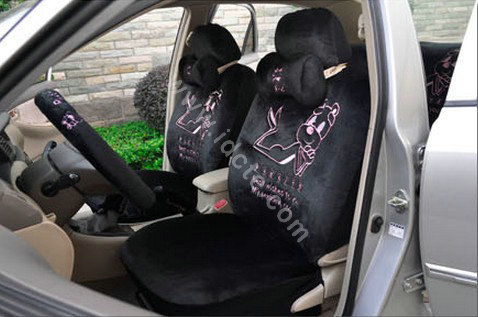 OULILAI Pudding dog Auto Car Front Rear Seat Covers Plush Universal 19pcs - Black