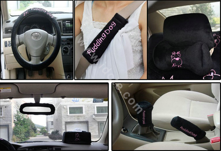 OULILAI Pudding dog Auto Car Front Rear Seat Covers Plush Universal 19pcs - Black