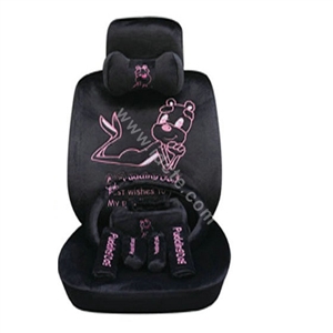 OULILAI Pudding dog Auto Car Front Rear Seat Covers Plush Universal 19pcs - Black