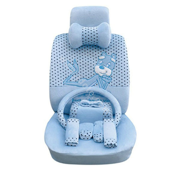 OULILAI Pudding dog Auto Car Front Rear Seat Covers Plush Universal 19pcs - Blue