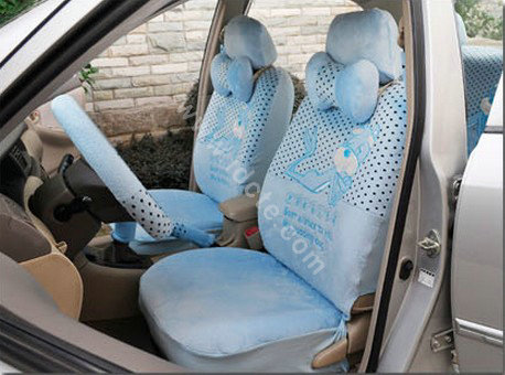 OULILAI Pudding dog Auto Car Front Rear Seat Covers Plush Universal 19pcs - Blue