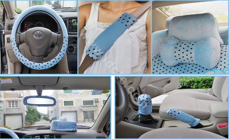 OULILAI Pudding dog Auto Car Front Rear Seat Covers Plush Universal 19pcs - Blue