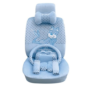 OULILAI Pudding dog Auto Car Front Rear Seat Covers Plush Universal 19pcs - Blue