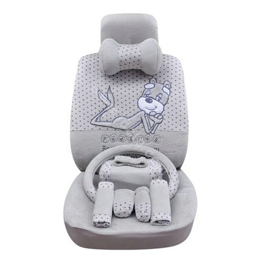 OULILAI Pudding dog Auto Car Front Rear Seat Covers Plush Universal 19pcs - Gray