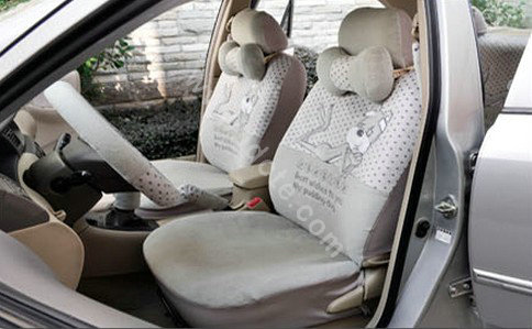 OULILAI Pudding dog Auto Car Front Rear Seat Covers Plush Universal 19pcs - Gray