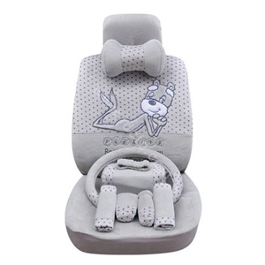 OULILAI Pudding dog Auto Car Front Rear Seat Covers Plush Universal 19pcs - Gray