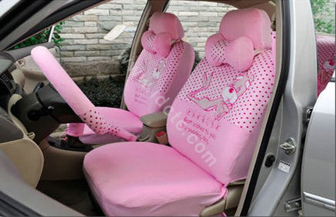 OULILAI Pudding dog Auto Car Front Rear Seat Covers Plush Universal 19pcs - Pink
